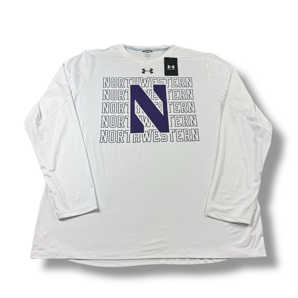 NWT Under Armour Northwestern Wildcats White Spellout L/S Performance Shirt XL